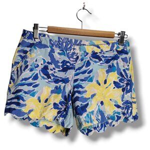 Lilly Pulitzer Dahlia Shorts 4 Floral Tropical Scalloped Ylang Ylang Blue